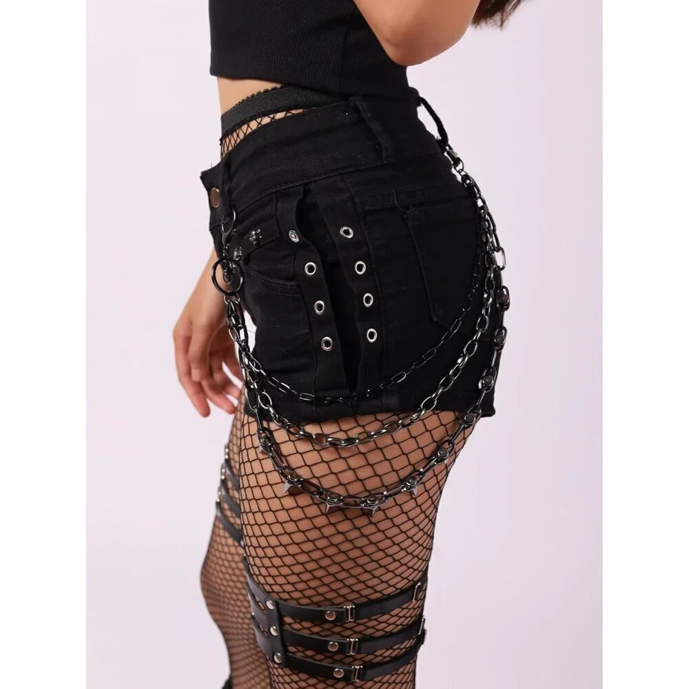 Black Spike Pants Chain Metal Jewelry Goth Punk Accessories Unisex